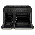 ZLINE Designer Collection 48 in. 6.7 cu. ft. Paramount Gas Range with 8 Burner DuoPro™ Cooktop and Dual Ovens in Black Satin Stainless Steel with Matte Black and Champagne Bronze Accents, Open Box-Great Condition