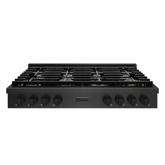 ZLINE 48 in. Paramount Gas Rangetop with 8 Burners and Porcelain Cooktop in Black Satin Stainless Steel, Open Box-Great Condition