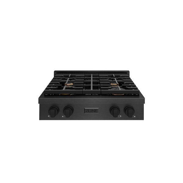 ZLINE 30 in. Paramount Gas Rangetop with 4 Brass Burners and Porcelain Cooktop in Black Satin Stainless Steel (SRTBS-BR-30)