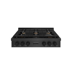 ZLINE 36 in. Paramount Gas Rangetop with 6 Brass Burners and Porcelain Cooktop in Black Satin Stainless Steel (SRTBS-BR-36)