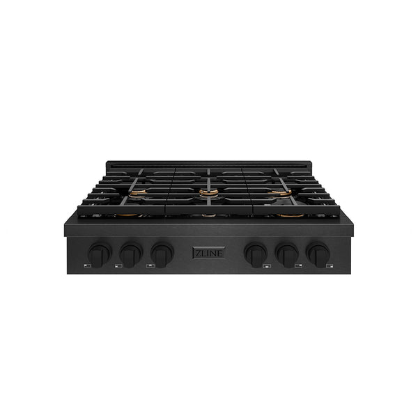 ZLINE 36 in. Paramount Gas Rangetop with 6 Brass Burners and Porcelain Cooktop in Black Satin Stainless Steel (SRTBS-BR-36)