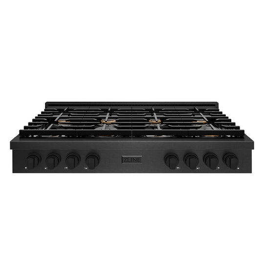 ZLINE 48 in. Paramount Gas Rangetop with 8 Brass Burners and Porcelain Cooktop in Black Satin Stainless Steel (SRTBS-BR-48)