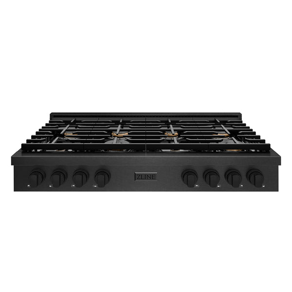ZLINE 48 in. Paramount Gas Rangetop with 8 Brass Burners and Porcelain Cooktop in Black Satin Stainless Steel (SRTBS-BR-48)