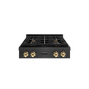 ZLINE Autograph Edition 30 in. Paramount Gas Rangetop with 4 Burners and Porcelain Cooktop in Black Satin Stainless Steel with Polished Gold Accents, Open Box-Great Condition