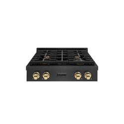 ZLINE Autograph Edition 30 in. Paramount Gas Rangetop with 4 Burners and Porcelain Cooktop in Black Satin Stainless Steel with Polished Gold Accents (SRTBSZ-30-G)