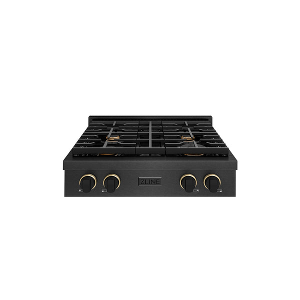 ZLINE Designer Collection 30 in. Paramount Gas Rangetop with 4 Burners in Black Satin Stainless Steel with Matte Black and Champagne Bronze Accents (SRTBSZ-30-MBCB)