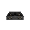 ZLINE Designer Collection 30 in. Paramount Gas Rangetop with 4 Burners in Black Satin Stainless Steel with Matte Black and Champagne Bronze Accents, Open Box-Great Condition