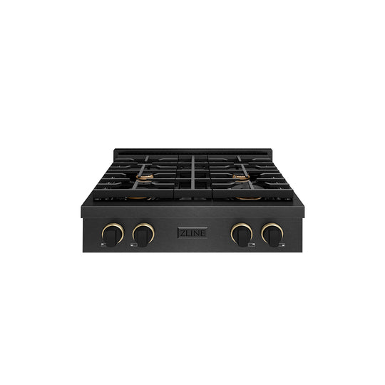 ZLINE Designer Collection 30 in. Paramount Gas Rangetop with 4 Burners in Black Satin Stainless Steel with Matte Black and Champagne Bronze Accents, Open Box-Great Condition