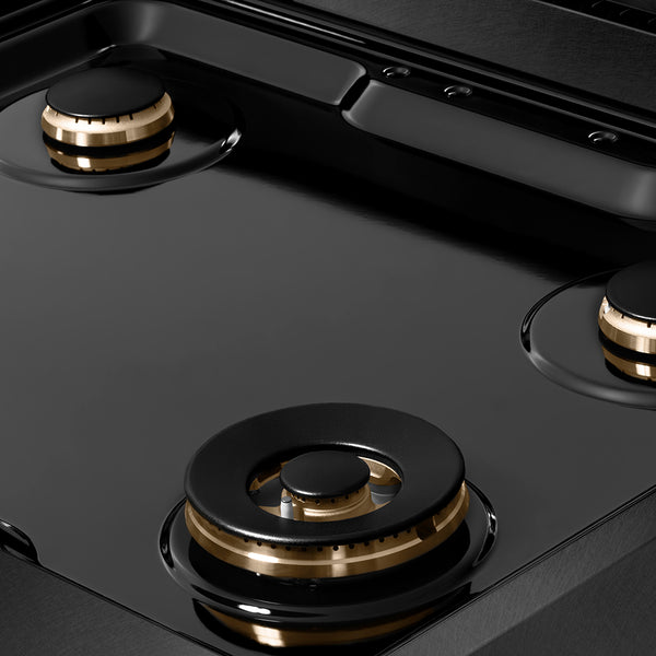 ZLINE Designer Collection 30 in. Paramount Gas Rangetop with 4 Burners in Black Satin Stainless Steel with Matte Black and Champagne Bronze Accents, Open Box-Great Condition