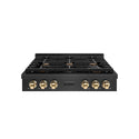 ZLINE Autograph Edition 36 in. Paramount Gas Rangetop with 6 Burners and Porcelain Cooktop in Black Satin Stainless Steel with Polished Gold Accents, Open Box-Good Condition