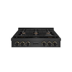 ZLINE Designer Collection 36 in. Paramount Gas Rangetop with 6 Burners in Black Satin Stainless Steel with Matte Black and Champagne Bronze Accents (SRTBSZ-36-MBCB)