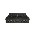 ZLINE Designer Collection 36 in. Paramount Gas Rangetop with 6 Burners in Black Satin Stainless Steel with Matte Black and Champagne Bronze Accents, Open Box-Great Condition