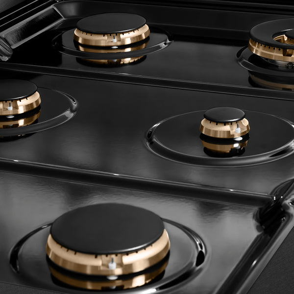 ZLINE Designer Collection 36 in. Paramount Gas Rangetop with 6 Burners in Black Satin Stainless Steel with Matte Black and Champagne Bronze Accents, Open Box-Great Condition