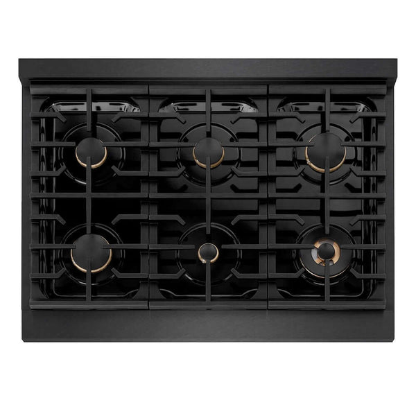 ZLINE Designer Collection 36 in. Paramount Gas Rangetop with 6 Burners in Black Satin Stainless Steel with Matte Black and Champagne Bronze Accents, Open Box-Good Condition