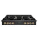 ZLINE Autograph Edition 48 in. Paramount Gas Rangetop with 8 Burners and Porcelain Cooktop in Black Satin Stainless Steel with Champagne Bronze Accents (SRTBSZ-48-CB)