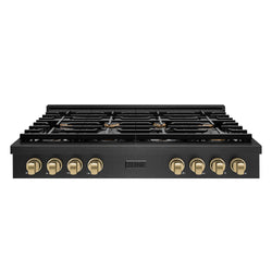 ZLINE Autograph Edition 48 in. Paramount Gas Rangetop with 8 Burners and Porcelain Cooktop in Black Satin Stainless Steel with Champagne Bronze Accents (SRTBSZ-48-CB)