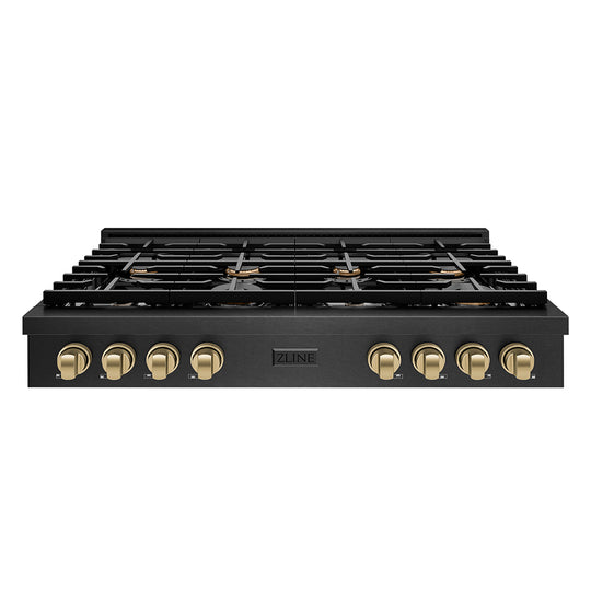 ZLINE Autograph Edition 48 in. Paramount Gas Rangetop with 8 Burners and Porcelain Cooktop in Black Satin Stainless Steel with Champagne Bronze Accents, Open Box-Great Condition