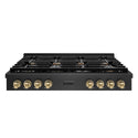 ZLINE Autograph Edition 48 in. Paramount Gas Rangetop with 8 Burners and Porcelain Cooktop in Black Satin Stainless Steel with Champagne Bronze Accents, Open Box-Good Condition