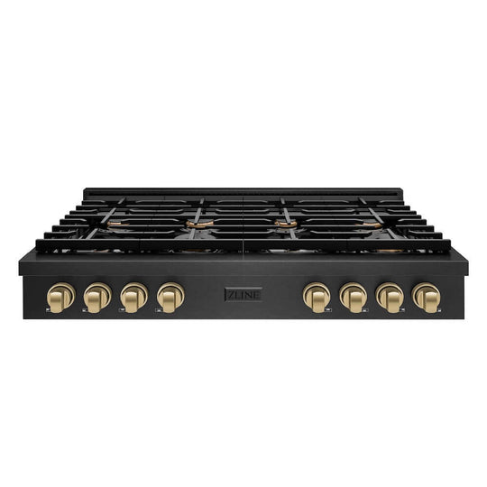 ZLINE Autograph Edition 48 in. Paramount Gas Rangetop with 8 Burners and Porcelain Cooktop in Black Satin Stainless Steel with Champagne Bronze Accents, Open Box-Good Condition