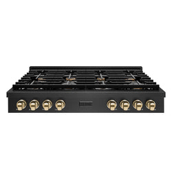 ZLINE Autograph Edition 48 in. Paramount Gas Rangetop with 8 Burners and Porcelain Cooktop in Black Satin Stainless Steel with Polished Gold Accents (SRTBSZ-48-G)