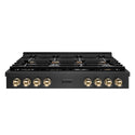 ZLINE Autograph Edition 48 in. Paramount Gas Rangetop with 8 Burners and Porcelain Cooktop in Black Satin Stainless Steel with Polished Gold Accents, Open Box-Good Condition
