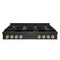 ZLINE Autograph Edition 48 in. Paramount Gas Rangetop with 8 Burners and Porcelain Cooktop in Black Satin Stainless Steel with Polished Gold Accents, Open Box-Great Condition