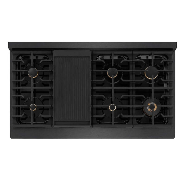 ZLINE Autograph Edition 48 in. Paramount Gas Rangetop with 8 Burners and Porcelain Cooktop in Black Satin Stainless Steel with Polished Gold Accents, Open Box-Good Condition