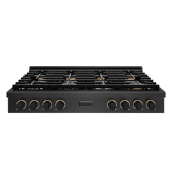 ZLINE Designer Collection 48 in. Paramount Gas Rangetop with 8 Burners in Black Satin Stainless Steel with Matte Black and Champagne Bronze Accents (SRTBSZ-48-MBCB)