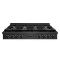 ZLINE Designer Collection 48 in. Paramount Gas Rangetop with 8 Burners in Black Satin Stainless Steel with Matte Black and Champagne Bronze Accents, Open Box-Great Condition