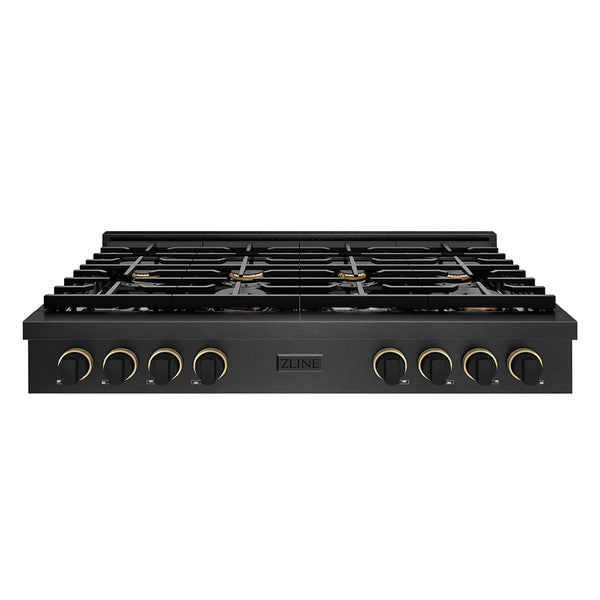 ZLINE Designer Collection 48 in. Paramount Gas Rangetop with 8 Burners in Black Satin Stainless Steel with Matte Black and Champagne Bronze Accents (SRTBSZ-48-MBCB)