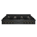 ZLINE Designer Collection 48 in. Paramount Gas Rangetop with 8 Burners in Black Satin Stainless Steel with Matte Black and Champagne Bronze Accents, Open Box-Good Condition