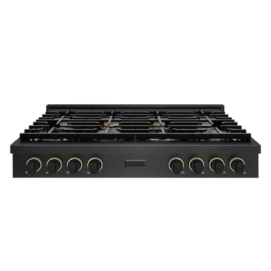 ZLINE Designer Collection 48 in. Paramount Gas Rangetop with 8 Burners in Black Satin Stainless Steel with Matte Black and Champagne Bronze Accents, Open Box-Good Condition