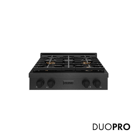 ZLINE 30 in. Paramount Gas Rangetop with 4 Burner DuoPro™ Cooktop in Black Satin Stainless Steel, Open Box-Good Condition