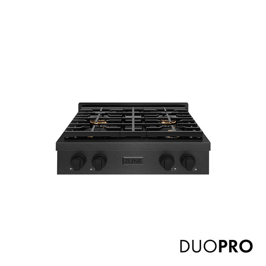 ZLINE 30 in. Paramount Gas Rangetop with 4 Burner DuoPro™ Cooktop in Black Satin Stainless Steel, Open Box-Great Condition