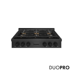 ZLINE 36 in. Paramount Gas Rangetop with 6 Burner DuoPro™ Cooktop in Black Satin Stainless Steel, Open Box-Great Condition