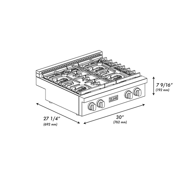 ZLINE Autograph Edition 30 in. Paramount Gas Rangetop with 4 Burner DuoPro™ Cooktop in Black Satin Stainless Steel and Champagne Bronze Accents, Open Box-Great Condition