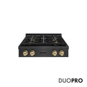 ZLINE Autograph Edition 30 in. Paramount Gas Rangetop with 4 Burner DuoPro™ Cooktop in Black Satin Stainless Steel and Champagne Bronze Accents (PSRTBSZ-30-CB)