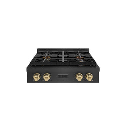 ZLINE Autograph Edition 30 in. Paramount Gas Rangetop with 4 Burner DuoPro™ Cooktop in Black Satin Stainless Steel and Champagne Bronze Accents (PSRTBSZ-30-CB)
