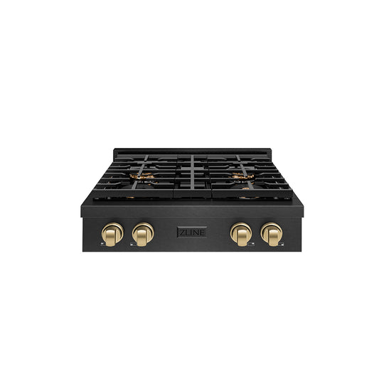 ZLINE Autograph Edition 30 in. Paramount Gas Rangetop with 4 Burner DuoPro™ Cooktop in Black Satin Stainless Steel and Champagne Bronze Accents (PSRTBSZ-30-CB)