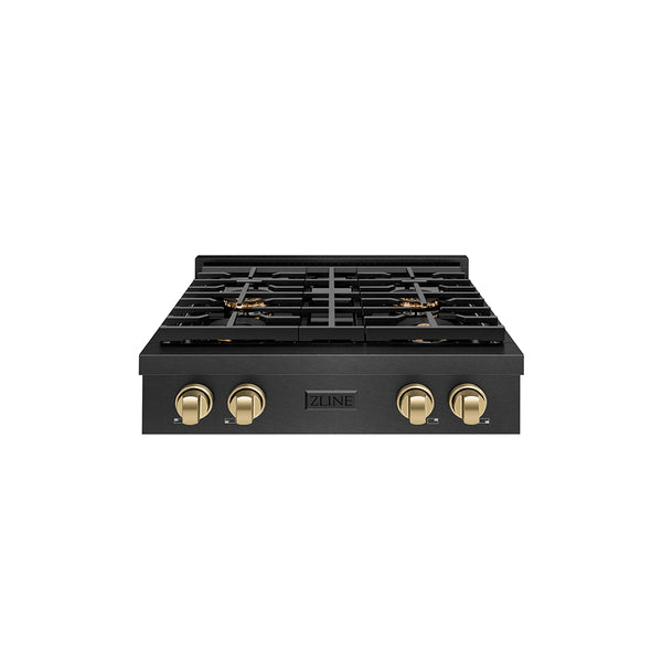 ZLINE Autograph Edition 30 in. Paramount Gas Rangetop with 4 Burner DuoPro™ Cooktop in Black Satin Stainless Steel and Champagne Bronze Accents (PSRTBSZ-30-CB)