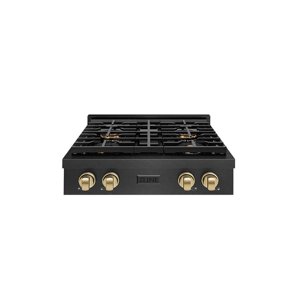 ZLINE Autograph Edition 30 in. Paramount Gas Rangetop with 4 Burner DuoPro™ Cooktop in Black Satin Stainless Steel and Champagne Bronze Accents, Open Box-Good Condition