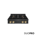 ZLINE Autograph Edition 30 in. Paramount Gas Rangetop with 4 Burner DuoPro™ Cooktop in Black Satin Stainless Steel and Polished Gold Accents, Open Box-Great Condition