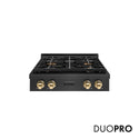 ZLINE Autograph Edition 30 in. Paramount Gas Rangetop with 4 Burner DuoPro™ Cooktop in Black Satin Stainless Steel and Polished Gold Accents, Open Box-Good Condition
