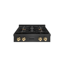 ZLINE Autograph Edition 30 in. Paramount Gas Rangetop with 4 Burner DuoPro™ Cooktop in Black Satin Stainless Steel and Polished Gold Accents (PSRTBSZ-30-G)