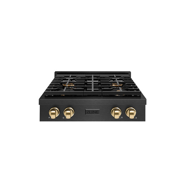 ZLINE Autograph Edition 30 in. Paramount Gas Rangetop with 4 Burner DuoPro™ Cooktop in Black Satin Stainless Steel and Polished Gold Accents, Open Box-Great Condition