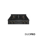 ZLINE Designer Collection 30 in. Paramount Gas Rangetop with 4 Burner DuoPro™ Cooktop in Black Satin Stainless Steel with Matte Black and Champagne Bronze Accents (PSRTBSZ-30-MBCB)