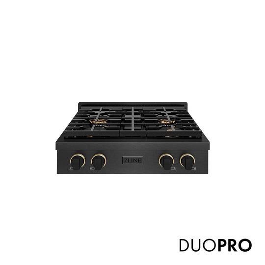 ZLINE Designer Collection 30 in. Paramount Gas Rangetop with 4 Burner DuoPro™ Cooktop in Black Satin Stainless Steel with Matte Black and Champagne Bronze Accents, Open Box-Great Condition