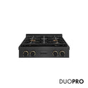 ZLINE Designer Collection 30 in. Paramount Gas Rangetop with 4 Burner DuoPro™ Cooktop in Black Satin Stainless Steel with Matte Black and Champagne Bronze Accents, Open Box-Good Condition