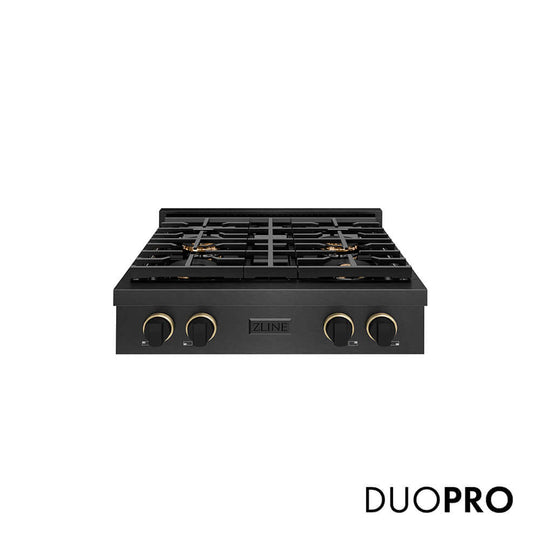 ZLINE Designer Collection 30 in. Paramount Gas Rangetop with 4 Burner DuoPro™ Cooktop in Black Satin Stainless Steel with Matte Black and Champagne Bronze Accents, Open Box-Good Condition