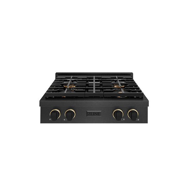 ZLINE Designer Collection 30 in. Paramount Gas Rangetop with 4 Burner DuoPro™ Cooktop in Black Satin Stainless Steel with Matte Black and Champagne Bronze Accents (PSRTBSZ-30-MBCB)